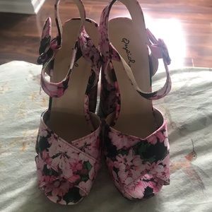 Qupid floral print ankle strap platforms